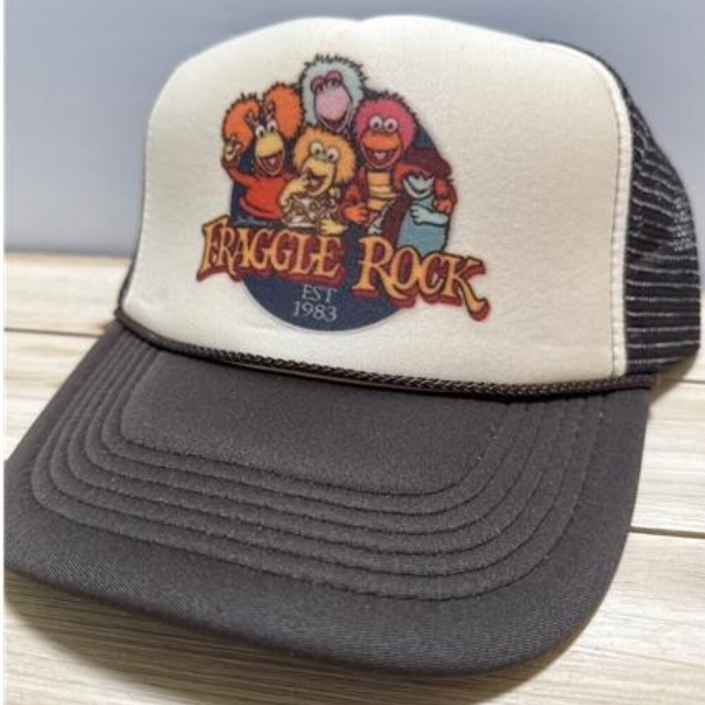 Retro 1980s Fraggle Rock Hat Vintage Trucker Cap Snapback Tan Brown Muppets TV - Picture 1 of 3